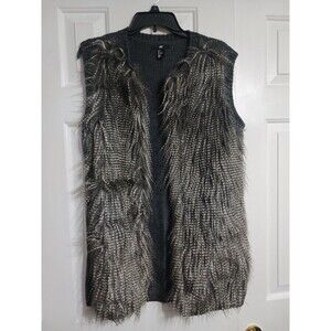 Women's H & M Faux Fur Feather Tunic Sweater Vest Size S
